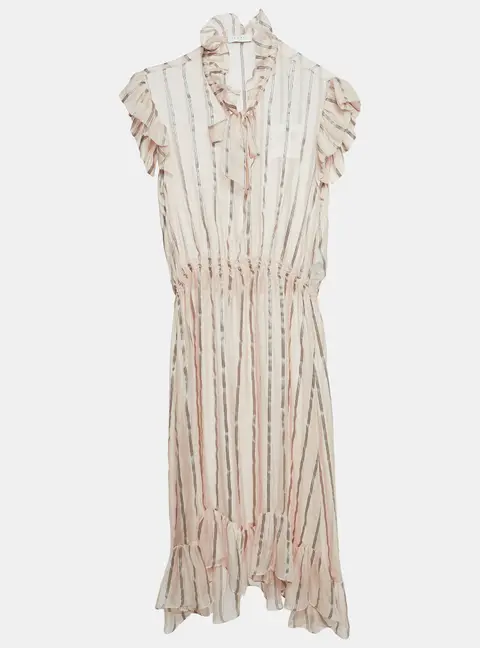 Sandro Pink Stripe Silk Ruffled Midi Dress L