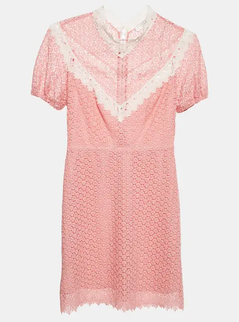 Sandro Pink Gavin Lace Puff Sleeve Mini Dress M
