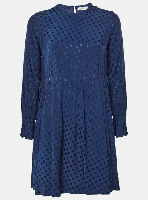 Sandro Navy Blue Polka Dot Crepe Mini Dress S