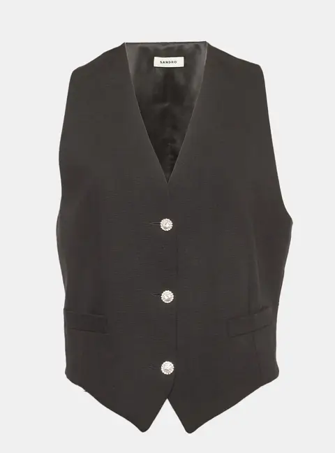 Sandro Black Wool and Silk Blend Waistcoat S