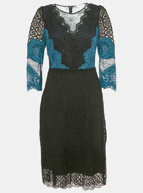 Sandro Teal/Black Lace Midi Dress L