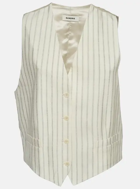 Sandro Cream Pinstripe Poplin Sleeveless Vest L