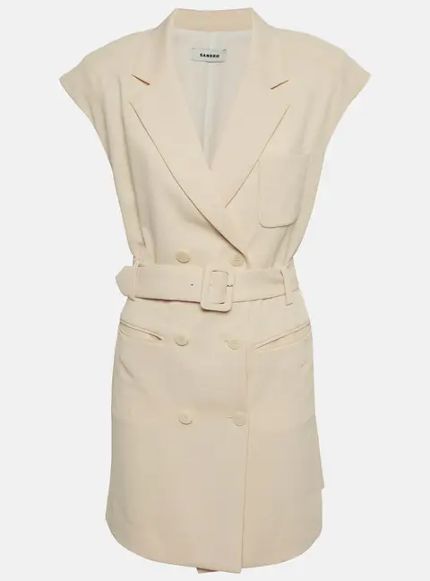 Sandro Beige Poplin Belted Sleeveless Short Dress XL