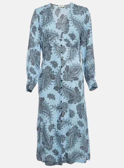 Sandro Blue Printed Silk Blend Button Front Dress M