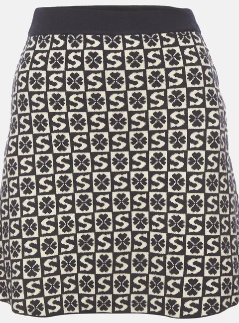 Sandro Navy Blue Monogram Flared Felicie Mini Skirt