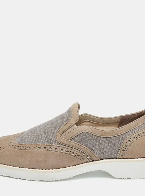 Santoni Grey Brogue Suede And Canvas Slip On Sneakers Size 39.5