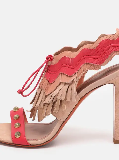 Santoni Multicolor Suede Fringe Lace Up Ankle Wrap Sandals 40