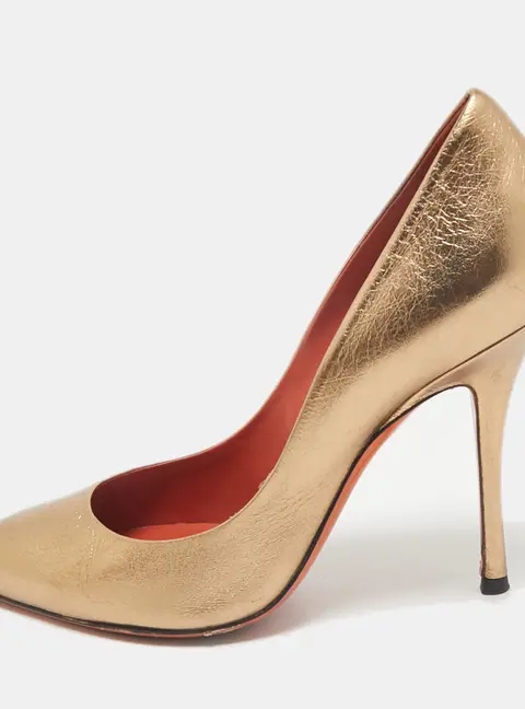 Santoni Metallic Leather Pointed Toe Pumps Size 37