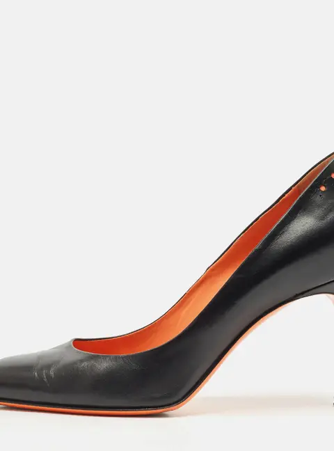 Santoni Black Leather Pointed Toe Pumps Size 36.5