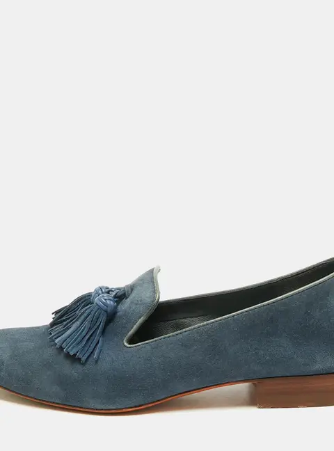 Santoni Tassel Size 36.5 Navy Blue Suede Smoking Slippers