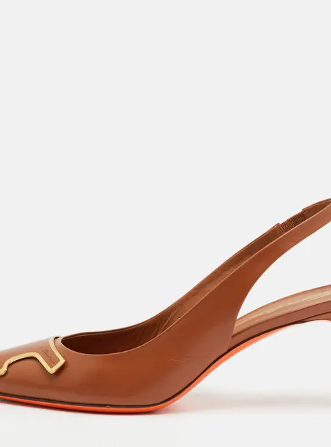 Santoni Size 39 Brown Leather Pointed Toe Slingback Pumps