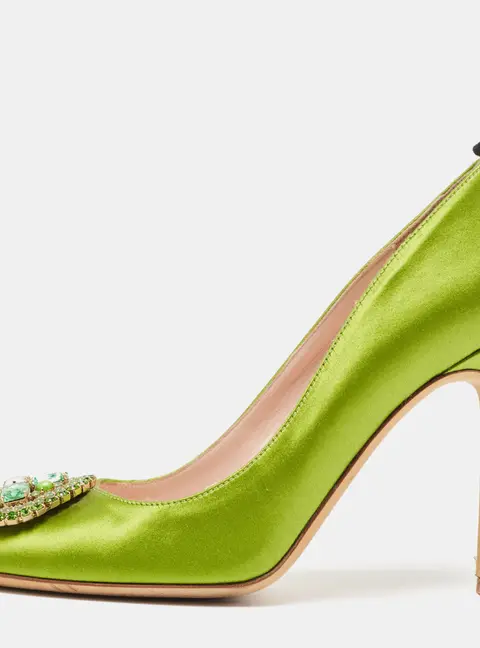 SJP Sarah Jessica Parker Green Satin Crystal Embellished Pumps Size 37