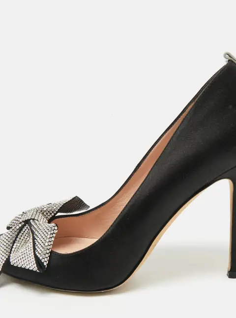 SJP Sarah Jessica Parker Black Satin Crystal Embellished Pumps Size 37