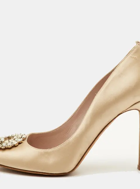 SJP Sarah Jessica Parker The LJ Recital Size 40.5 Beige Satin Crystal Embellished Pumps