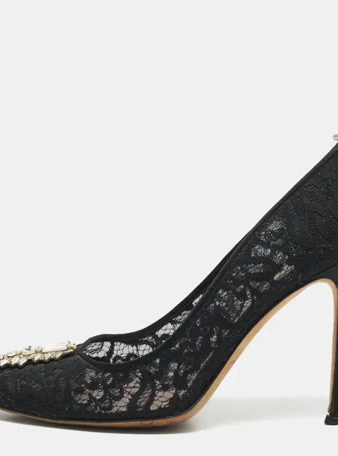 SJP Sarah Jessica Parker Amira Size 40.5 Black Lace and Mesh Pumps