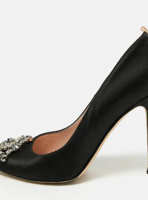 SJP Sarah Jessica Parker Size 36.5 Black Satin Crystal Embellished Pumps