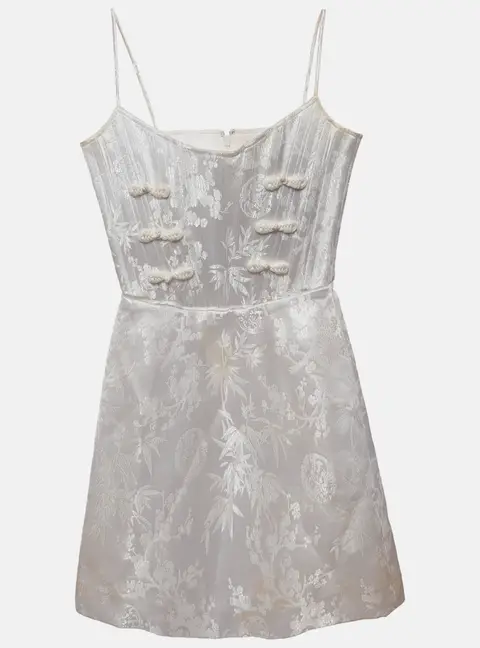 SaU Lee White Silk Jacquard Joey Mini Dress XS