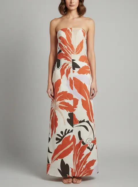 Second Summer Multicolour Floral Print Linen Tube Dress XS