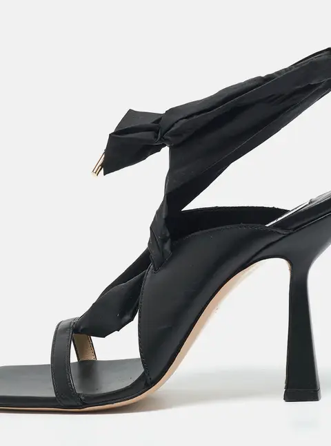 Sebastian Black Leather and Nylon Ankle Tie Sandals Size 40
