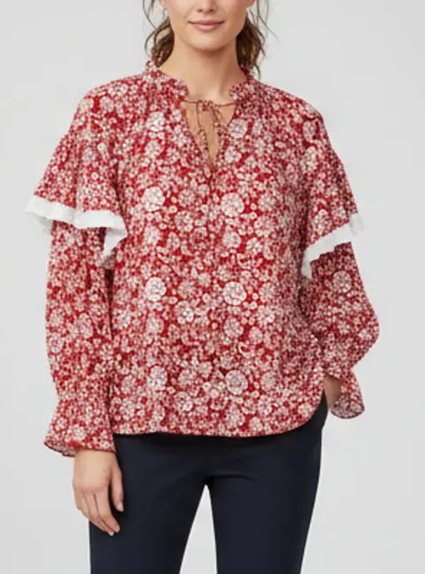 See by Chlo&eacute; Red/White Floral Print Cotton Blouse L