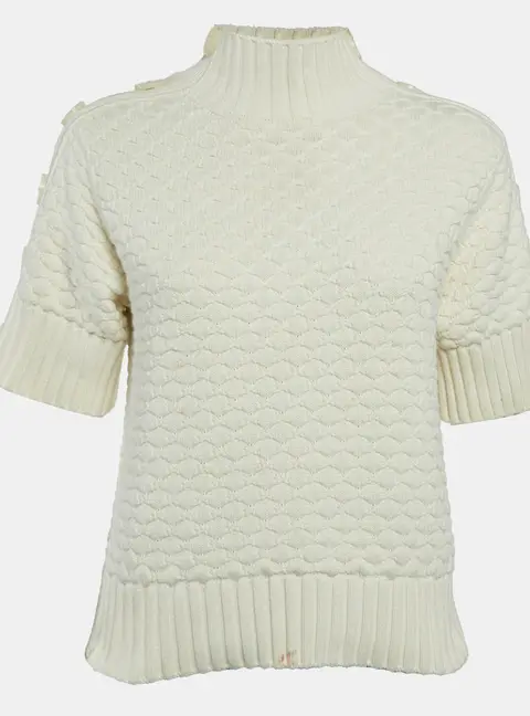 See by Chloe Cream Patterned Knit Turtleneck Sweater S