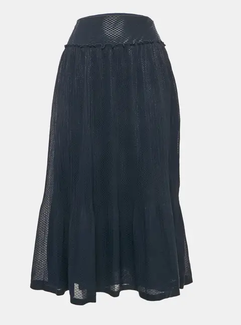 See by Chlo&eacute; Navy Blue Checks Chiffon Plisse Midi Skirt M