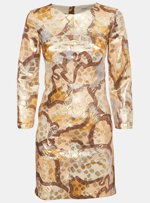 See by Chloe Jacquard Gold Full Sleeve Mini Dress S