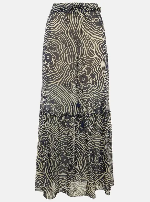 See by Chlo&eacute; Navy Blue Printed Silk Maxi Skirt S