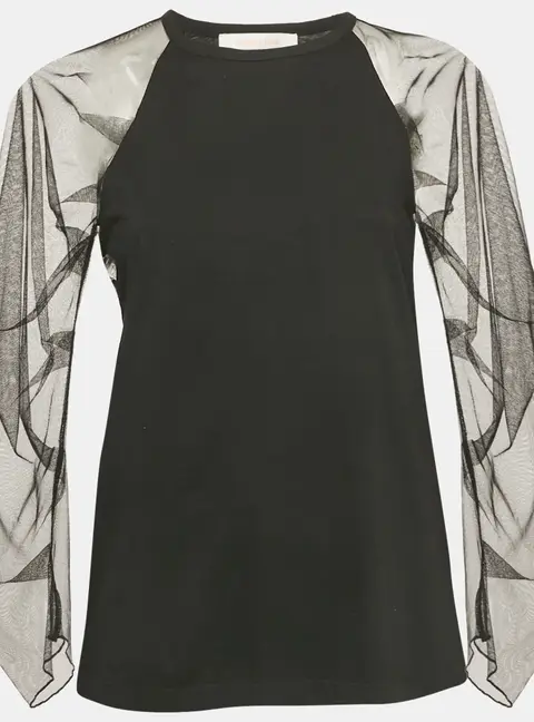 See by Chloe Black Tulle Sleeve Jersey Top M