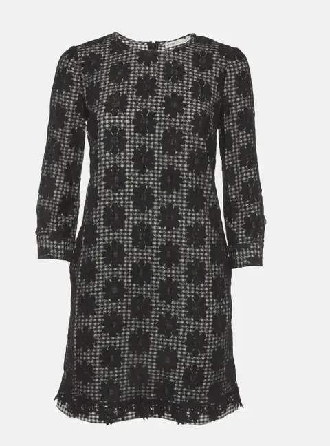 See By Chloe Monochrome Checkered Floral Mesh Overlay Shift Dress S