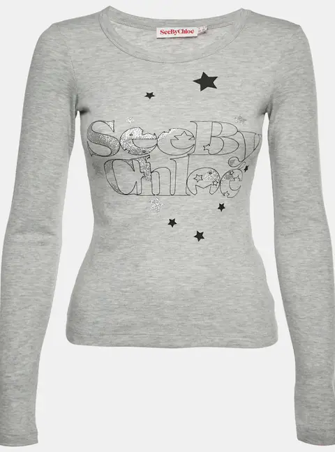 See by Chloe Grey Jersey Logo Graphic Print Crew Neck T-Shirt S