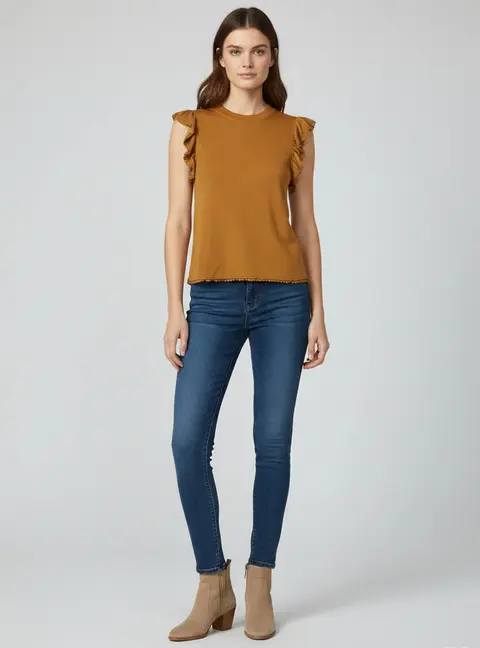 See by Chlo&eacute; Ochre Crepe Ruffled Top M