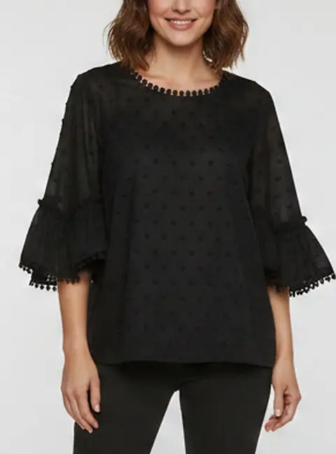 See by Chloe Black Embroidered Cotton Bell Sleeve Top M