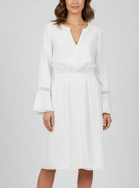 See by Chlo&eacute; White Crepe Lace Trim Knee Length Dress M