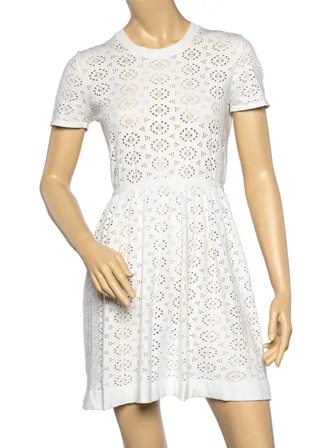 See by Chloe White Perforated Knit Flared Dress L