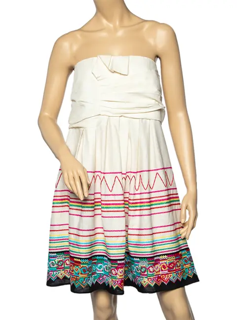 See by Chloe Cream Linen And Cotton Embroidered Draped Mini Dress XL