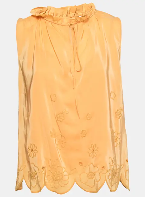 See by Chloe Yellow Crepe De Chine Floral Embroidered Sleeveless Top M