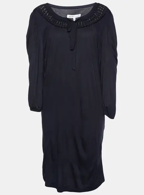 See by Chloe Black Modal Knit Neck Trim Tunic L