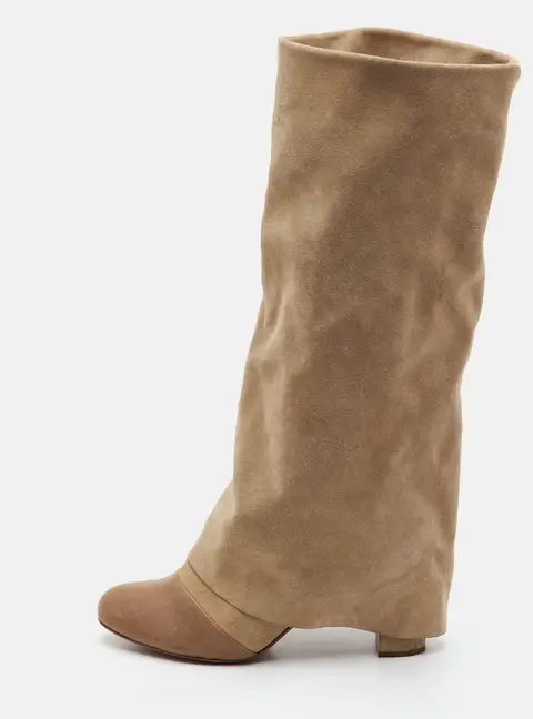 See by Chloe Size 39 Beige Suede and Leather Foldover Knee Length Boots