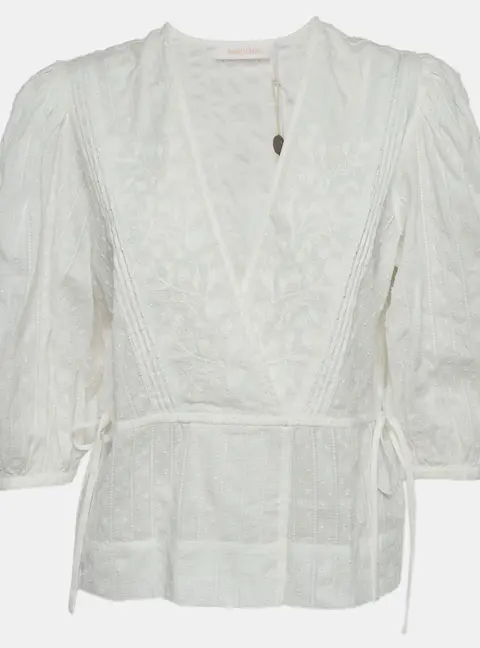 See by Chlo&eacute; White Swiss Dot Cotton Plunge Neck Top M