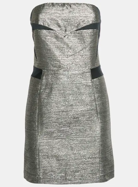 See by Chloe Black/Metallic Satin Blend Strapless Mini Dress M