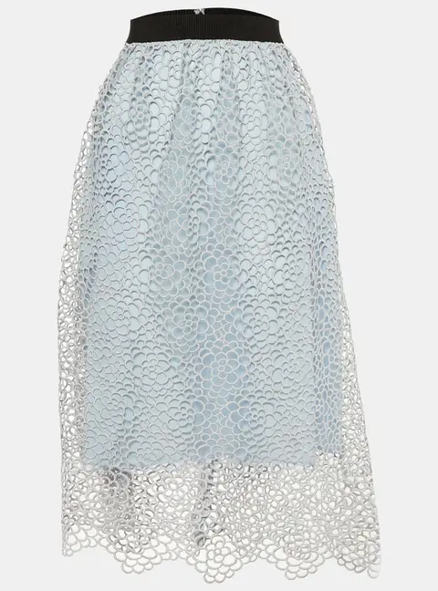 Self-Portrait Blue Daisy Guipure Lace Midi Skirt M