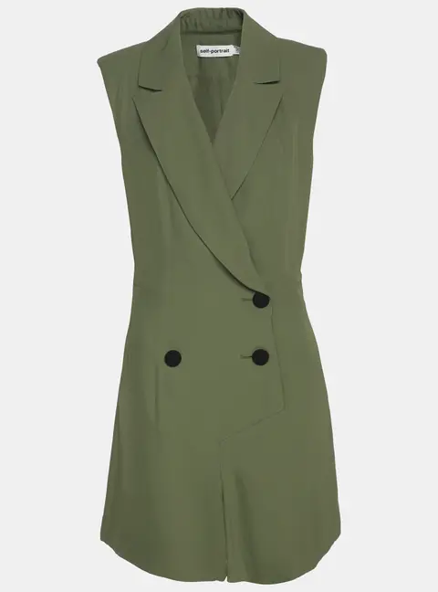 Self-Portrait Green Twill Double Breasted Jumpsuit S