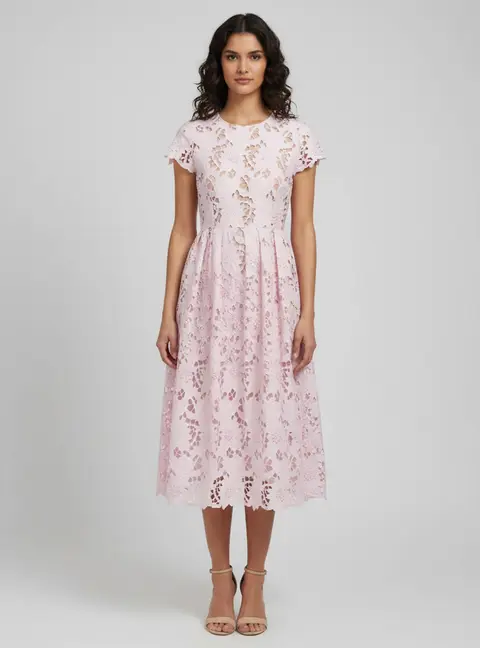 Self-Portrait Pink Cotton Guipure Midi Dress M