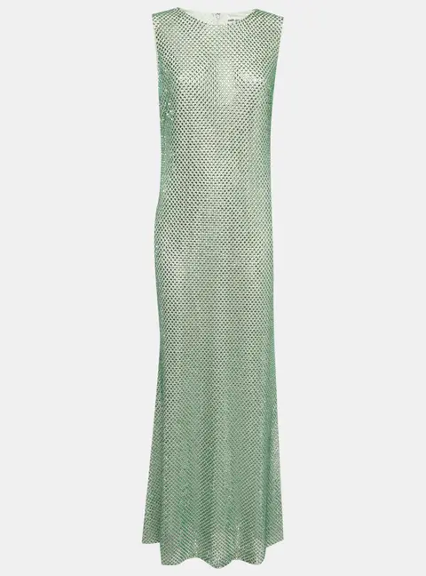 Self-Portrait Mint Rhinestone Embellished Mesh Midi Dress L