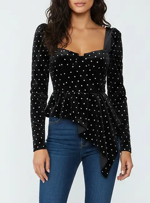 Self-Portrait Black Velvet Diamante Asymmetrical Top S