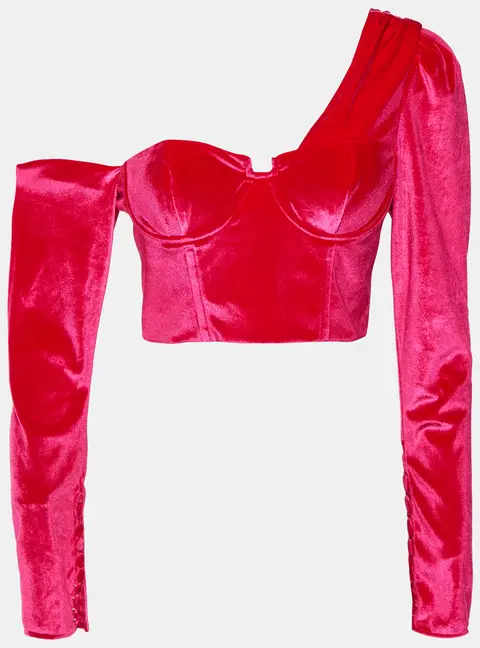 Self-Portrait Pink Velvet One Shoulder Crop Top M