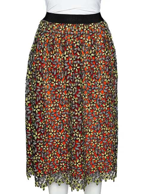 Self-Portrait Multicolor Floral Guipure Lace Midi Skirt S