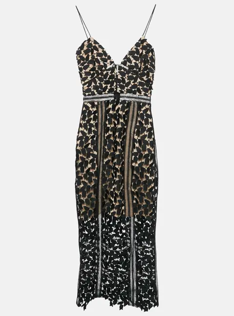 Self-Portrait Black Guipure Lace Sleeveless Midi Dress XS