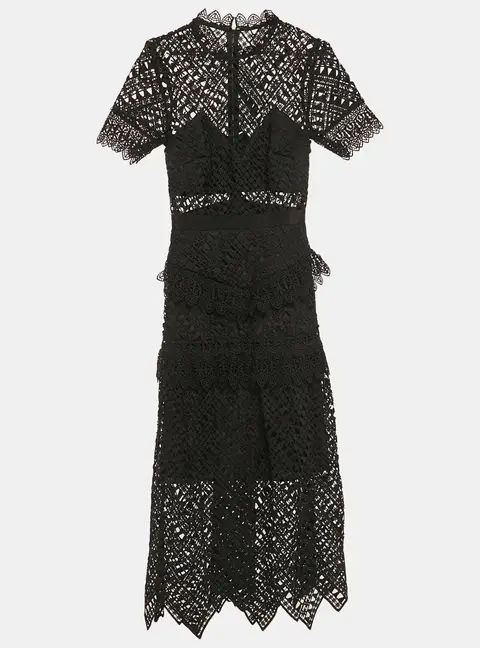Self-Portrait Black Triangle Lace Tiered Midi Dress S